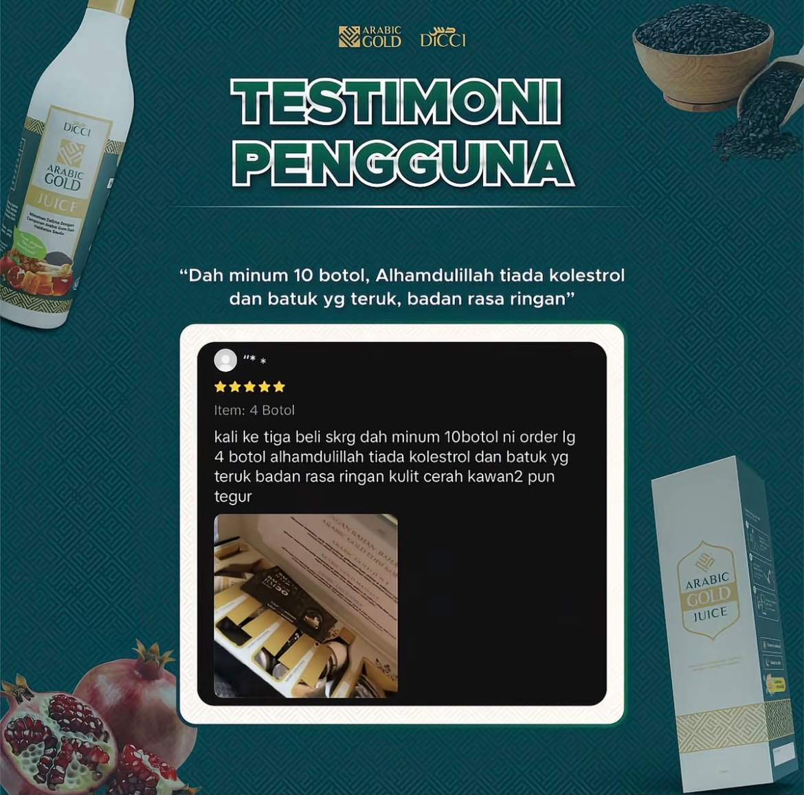 Testimoni pelanggan Jus Arabic Gold