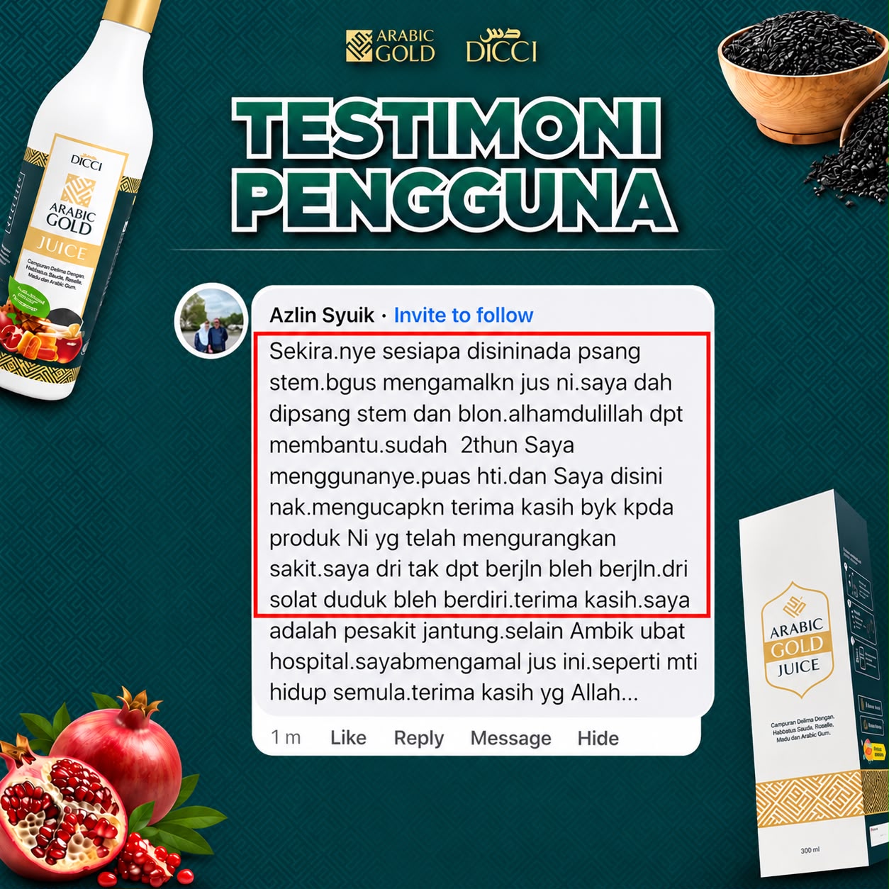 Testimoni pelanggan Jus Arabic Gold