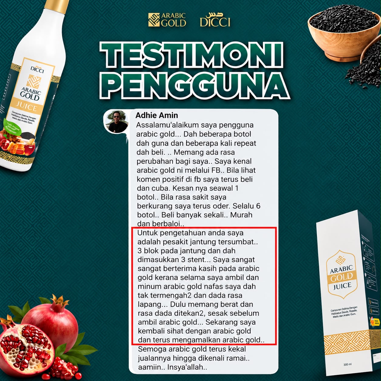 Testimoni pelanggan Jus Arabic Gold