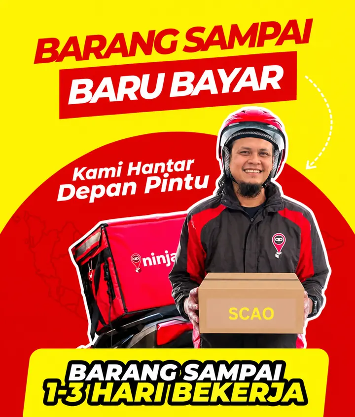 Barang sampai baru bayar. Kami hantar depan pintu. Barang sampai 1–3 hari bekerja.