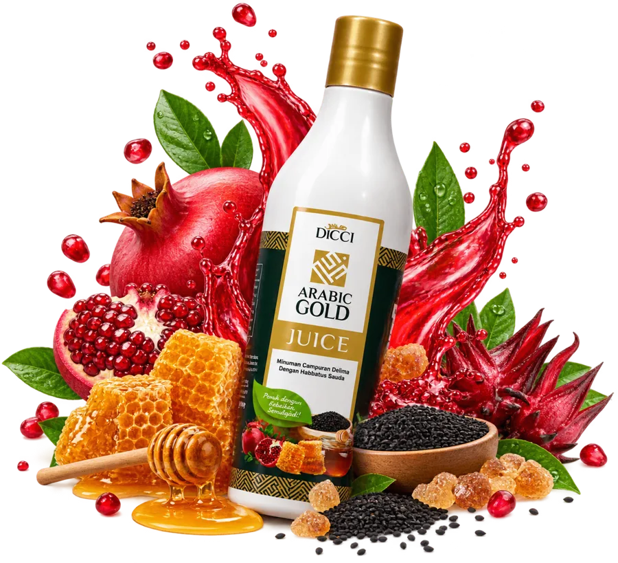 Botol Jus Arabic Gold bersama delima dan habbatus sauda